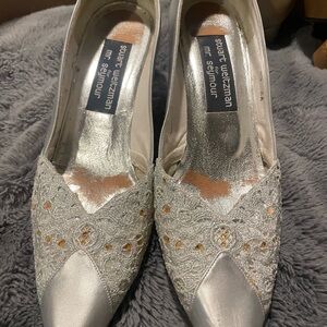 Stuart Weitzman Silver Embellished Heels